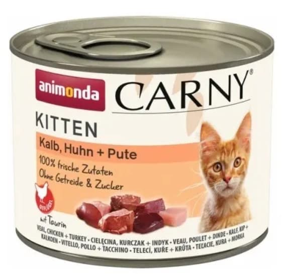 Animonda Carny Kitten Veal, Chicken & Turkey, Kissan märkäruoka, 200 g – Animonda
