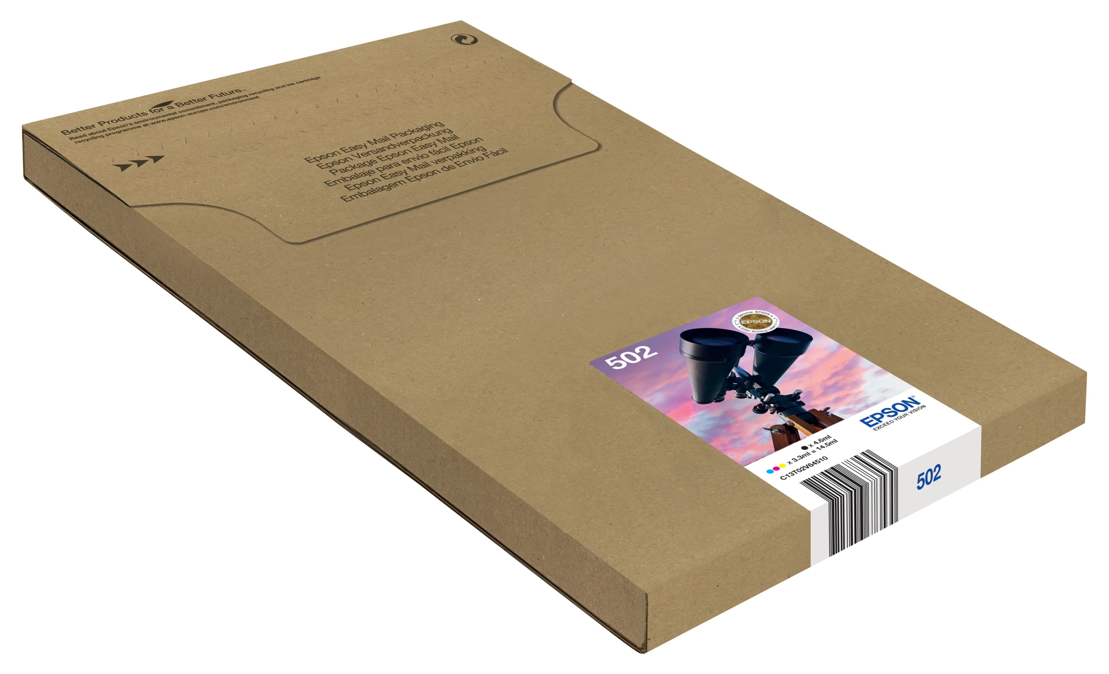 Epson 502 -mustekasettipakkaus, 4,6/3,3 ml, musta/syaani/magenta/keltainen, 4 kpl