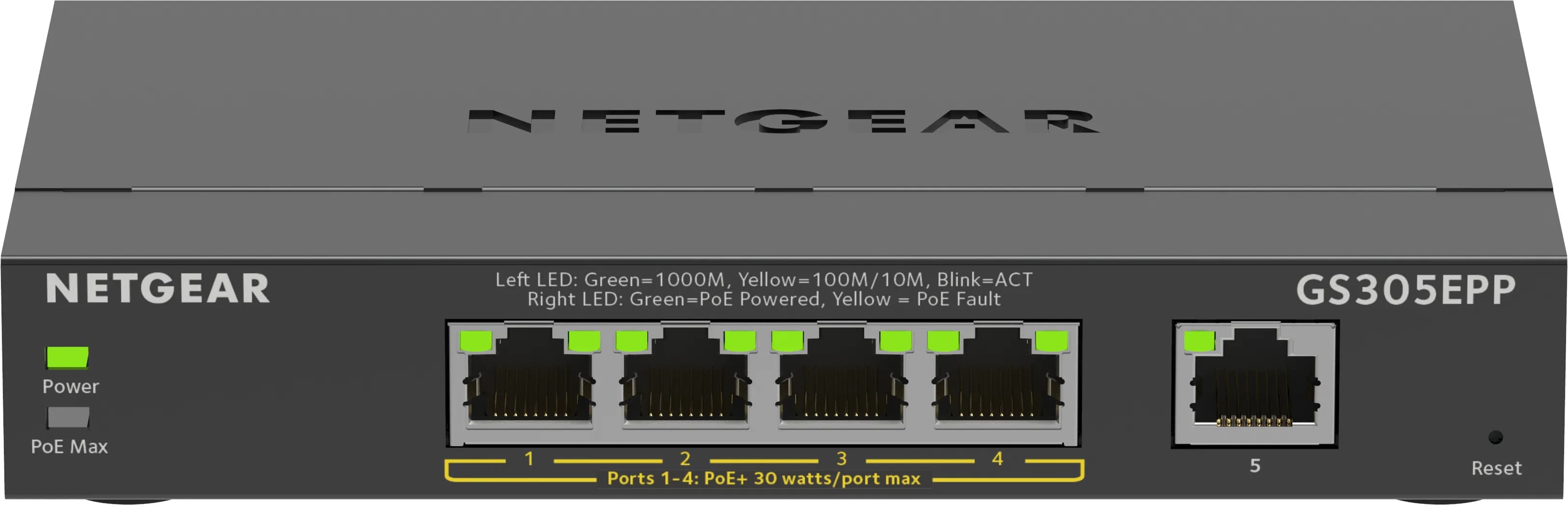 NETGEAR GS305EPP - Hallittava 5-porttinen Gigabit PoE+-kytkin, musta