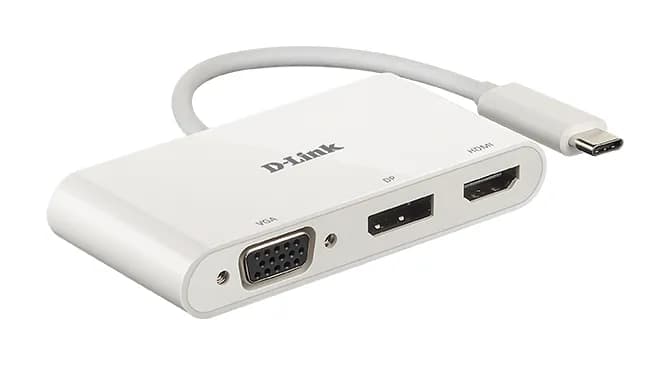 D-Link 3-in-1 USB-C - HDMI, VGA, DisplayPort -sovitin, Valkoinen