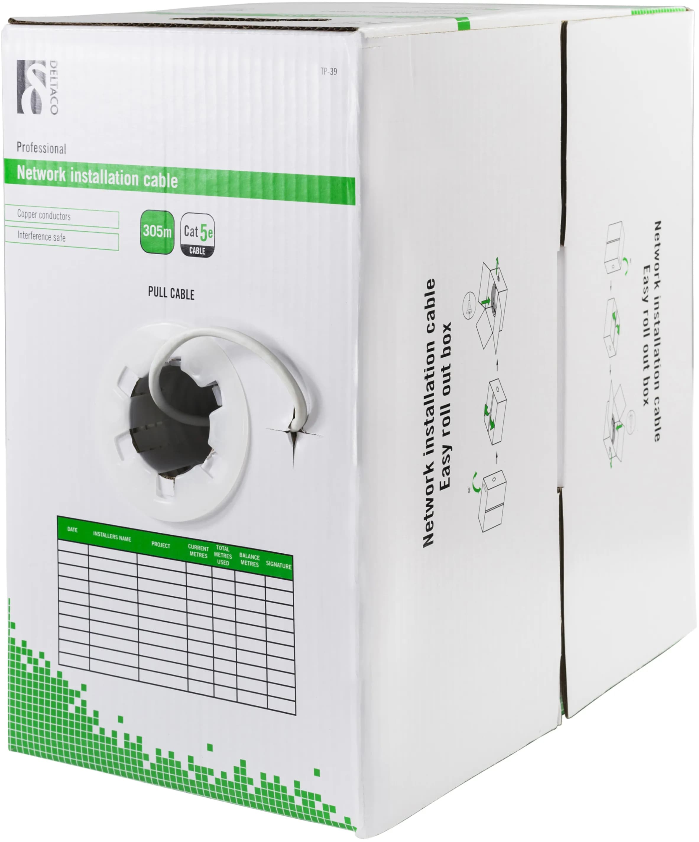 DELTACO Cat5e U/UTP 305m -verkkokaapeli, valkoinen