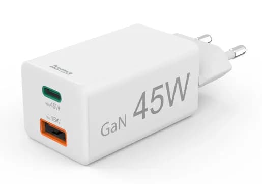 HAMA Charger 1x USB-C 1x USB-A GaN 45W White