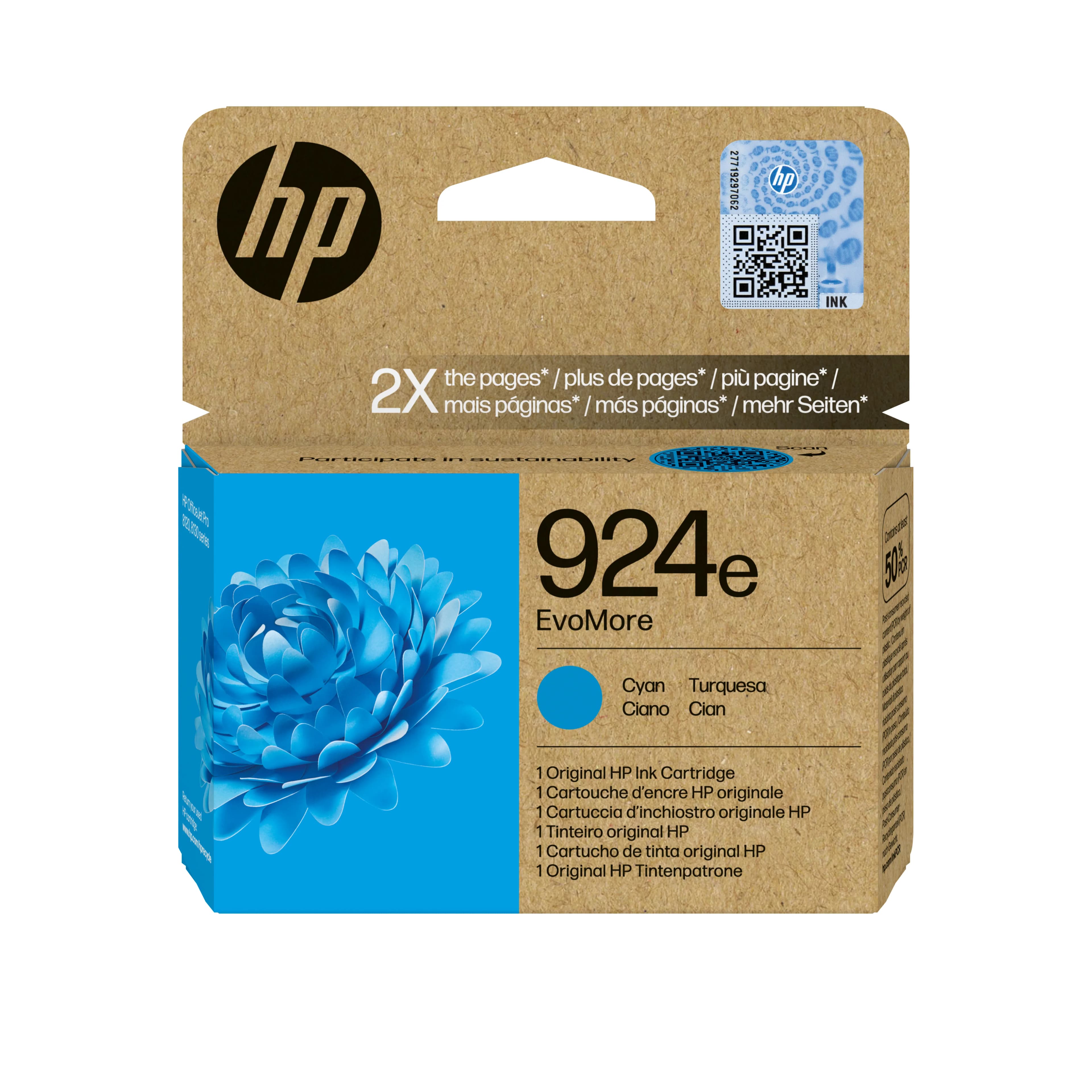 HP 924e EvoMore-mustekasetti, 9.5 ml, syaani