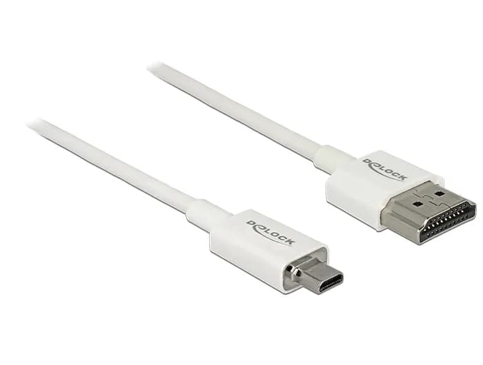 DeLOCK HDMI - Micro HDMI -kaapeli jossa Ethernet, 4K, 0,25 m, valkoinen