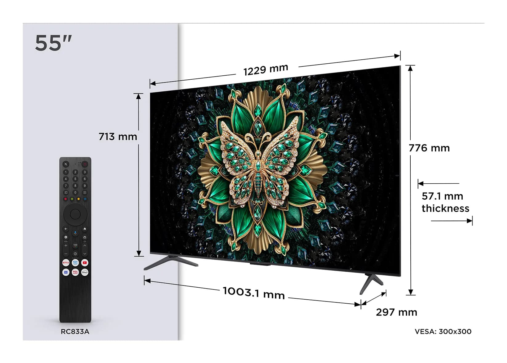 TCL 55C6K 55" 4K QD-Mini LED Google TV, 144 Hz, Dolby Vision, HDR10+, metallic – TCL