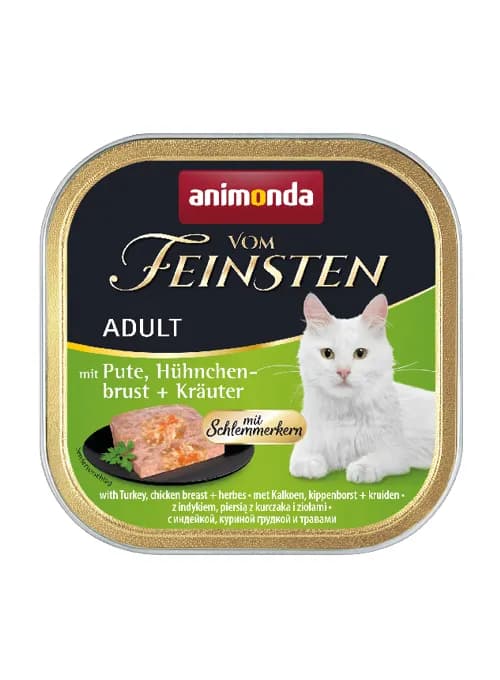 Animonda Vom Feinsten Adult Gourmet Centre with Turkey, Chicken Breast & Herbs, Kissan märkäruoka, Viljaton, 100 g – Animonda