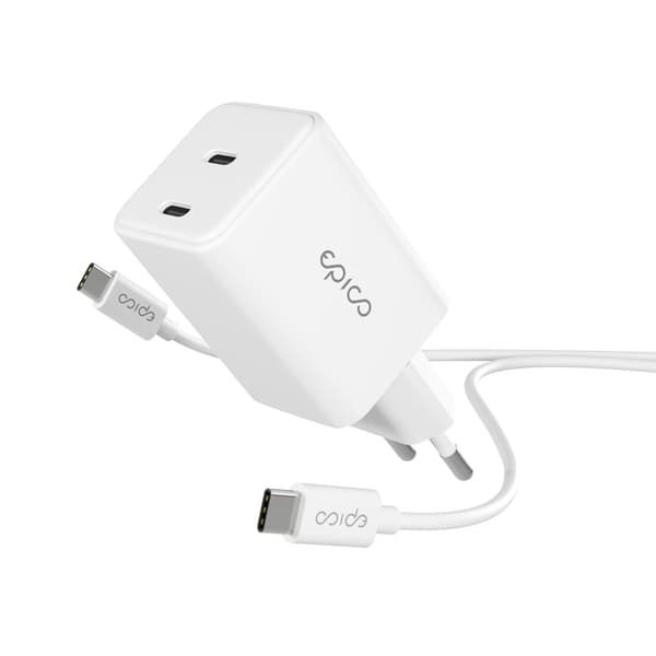 Epico UltraBoost GaN 45W seinälaturi EA45 1.2m USB-C kaapelilla - valkoinen – EPICO