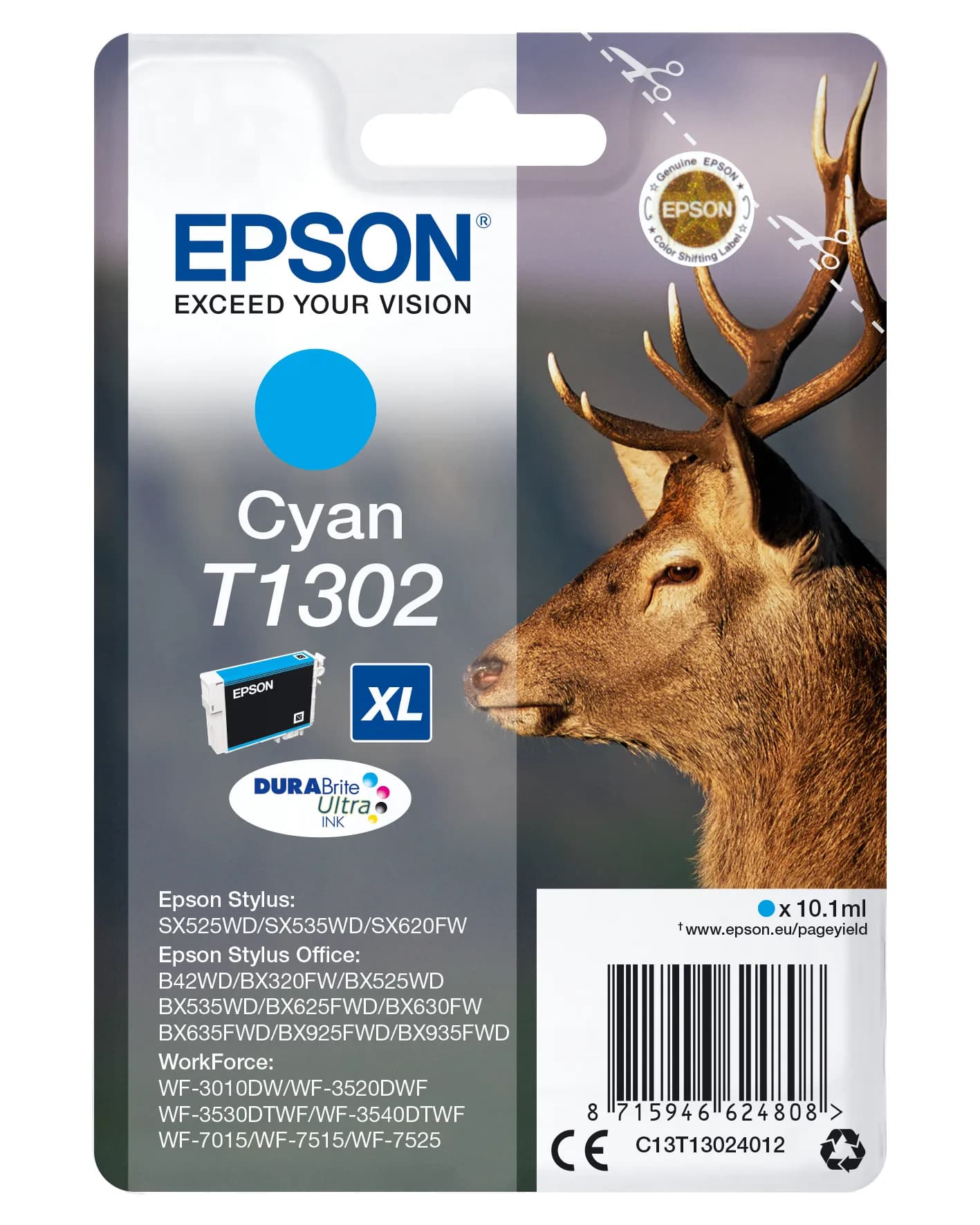 Epson T1302 XL-mustekasetti, 10.1 ml, syaani