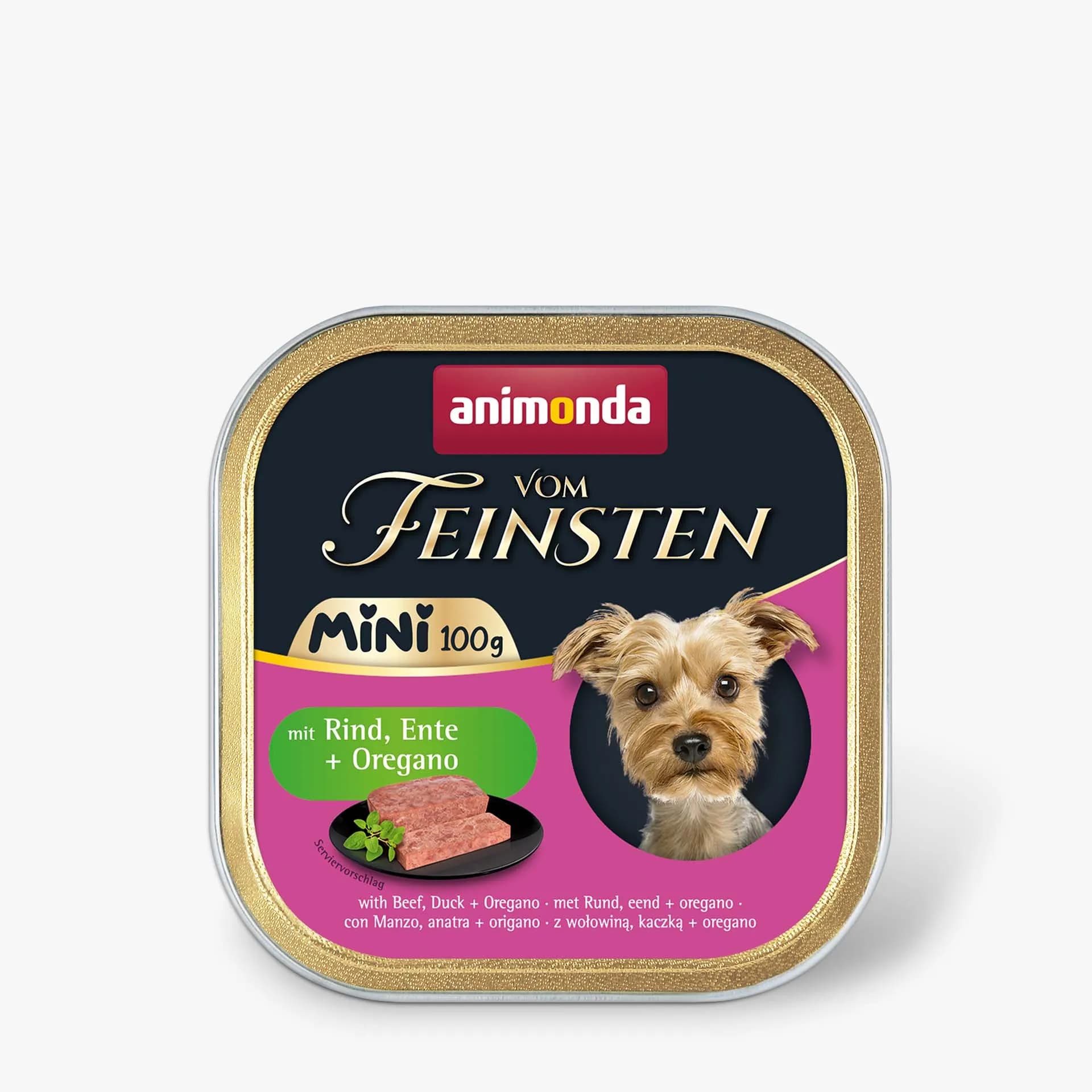 Animonda Vom Feinsten Adult Mini Beef, Duck & Oregano, Koiran märkäruoka, Gluteeniton, Sokeriton, 32 x 100 g – Animonda