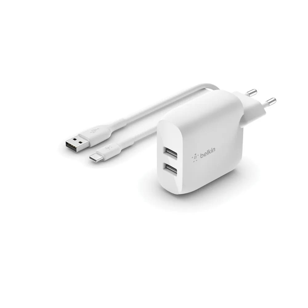 Dual USB-A Wall Charger w/1M PVC A-C 24W – Belkin