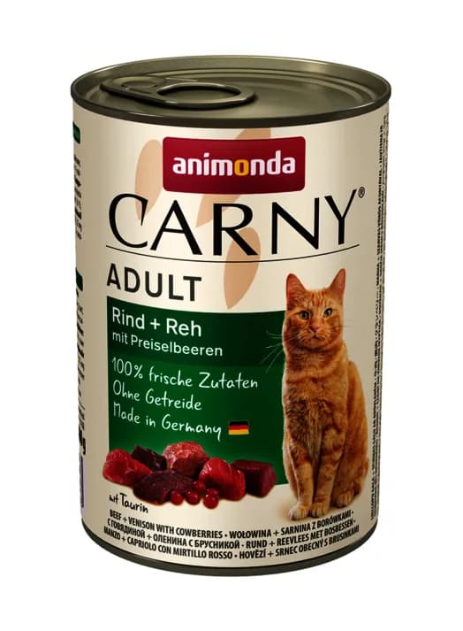 Animonda Carny Adult Beef, Venison and Cowberries, Kissan märkäruoka, Viljaton, 400 g – Animonda