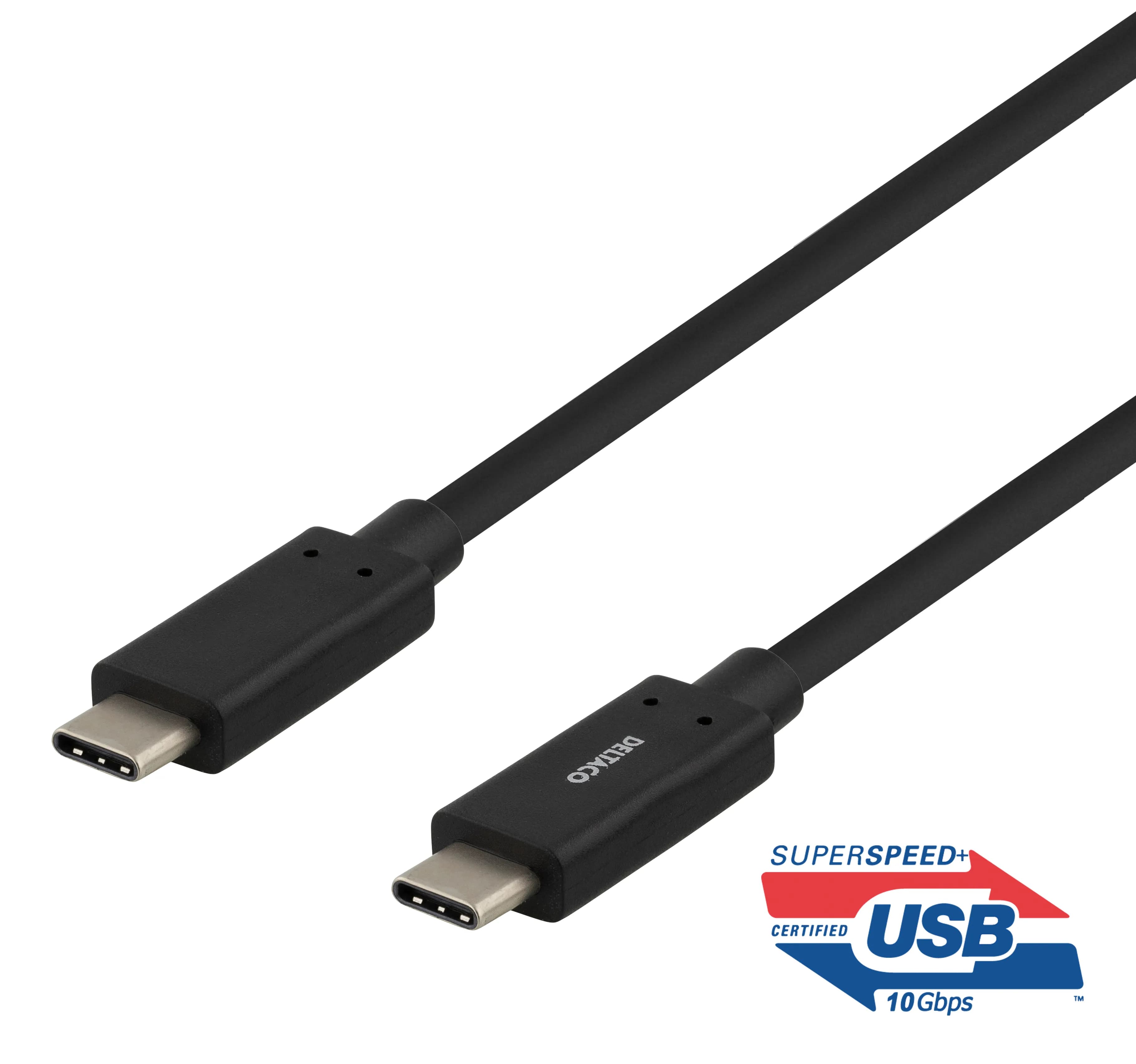Deltaco USB-C -kaapeli, 60 W, 0,5 m, musta