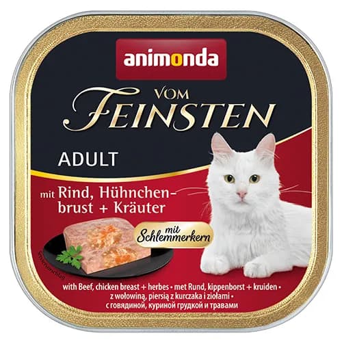 Animonda Vom Feinsten Adult Beef, Chicken Breast & Herbs, Kissan märkäruoka, 100 g – Animonda