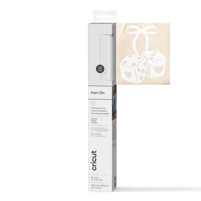 Cricut Flocked Iron-On -lämmönsiirtovinyylirulla, Valkoinen, 30x48cm – CRICUT