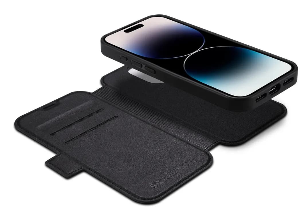 Screenor First 2-in-1 MagSafe -lompakkokotelo, iPhone 16 Pro, Musta – SCREENOR
