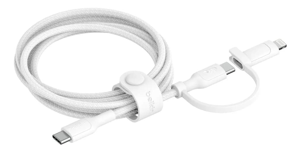 Belkin BoostCharge Pro 2-in-1 USB-C ja Lightning -kaapeli, 1,5 m, valkoinen – Belkin