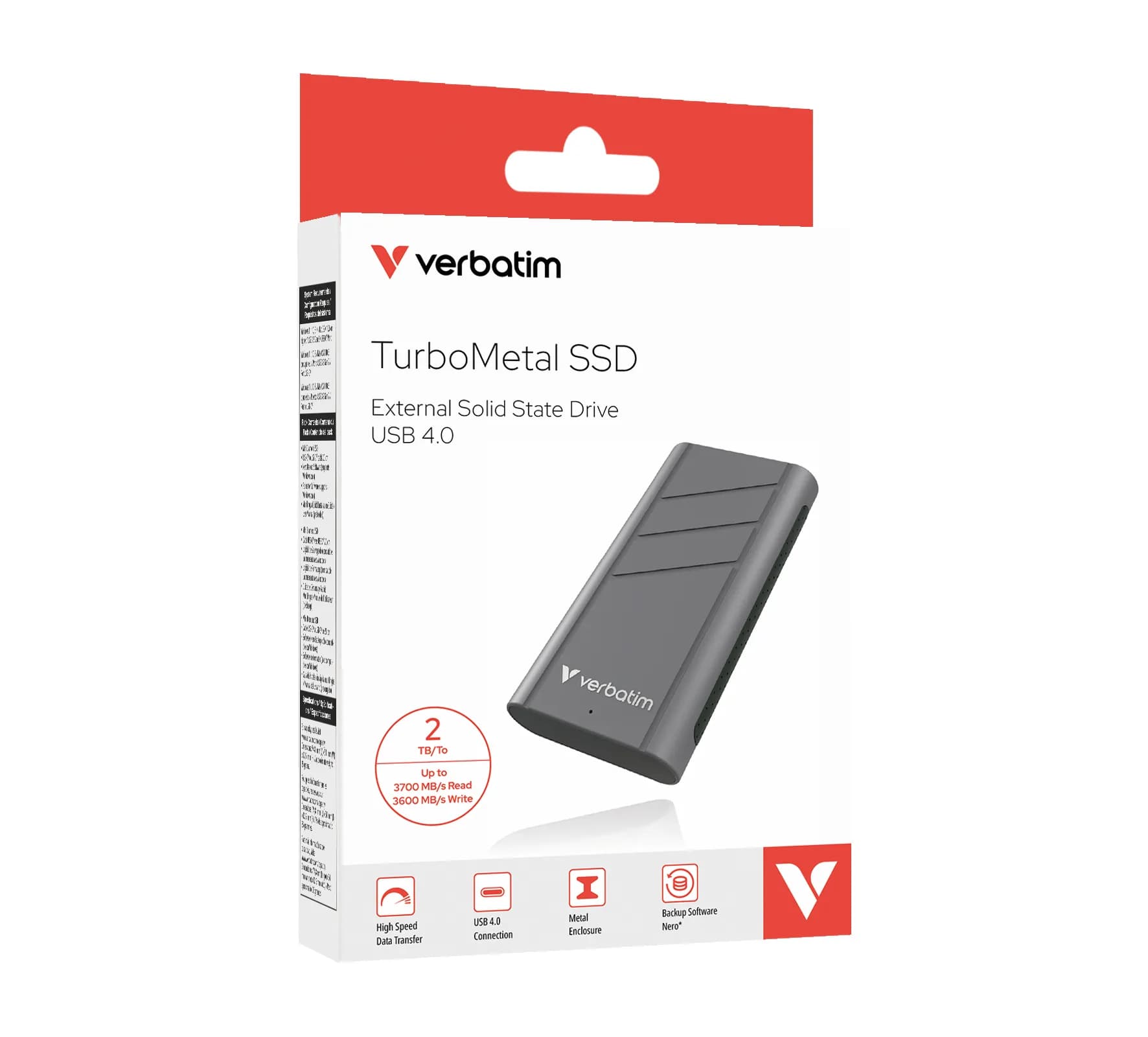 Verbatim TurboMetal 2 Tt USB4 (USB-C) -ulkoinen SSD, kannettava, hopea