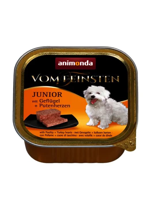 Animonda Vom Feinsten Junior Poultry & Turkey Hearts, Koiran märkäruoka, Viljaton, 6 x 150 g – Animonda