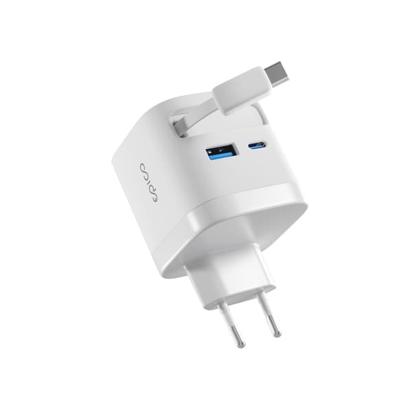 Epico UltraBoost Retractable GaN 65W Wall Charger EA65c | With Built-in Cable | White | Three Outputs – EPICO