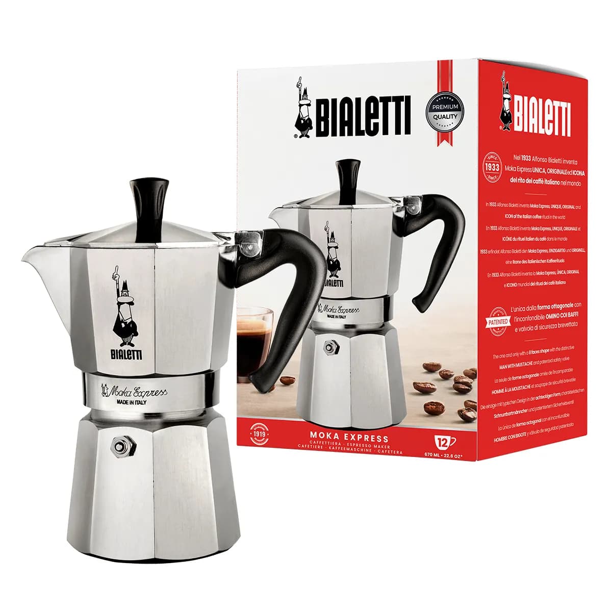 Bialetti Moka Express -mutteripannu, 12 kuppia, alumiini, musta – Bialetti