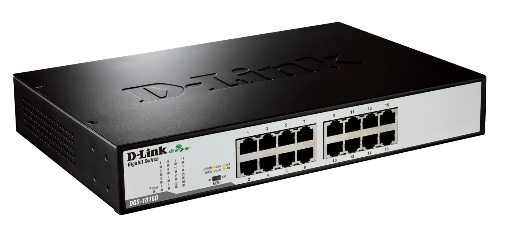 D-Link DGS-1016D/E - 16-porttinen hallitsematon Gigabit Ethernet -kytkin, musta, metalli
