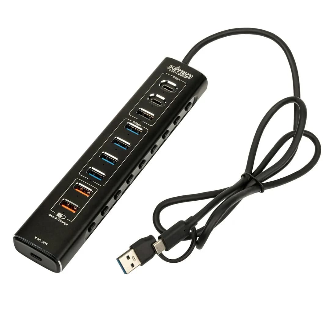 Nitro Concepts UH1 10-Port Hybrid -USB-hubi – NITRO CONCEPTS