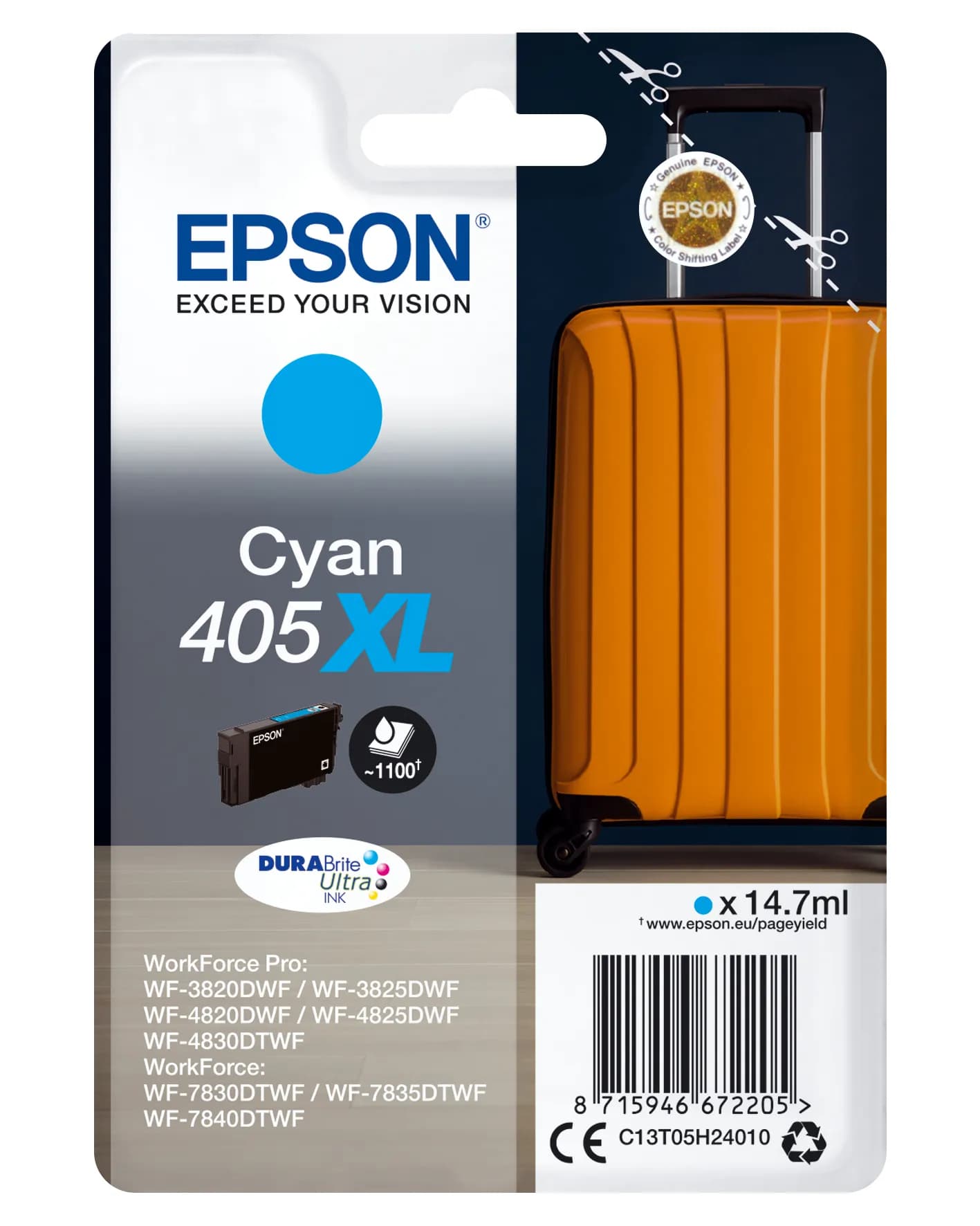 Epson 405XL -mustekasetti, 14.7 ml, syaani