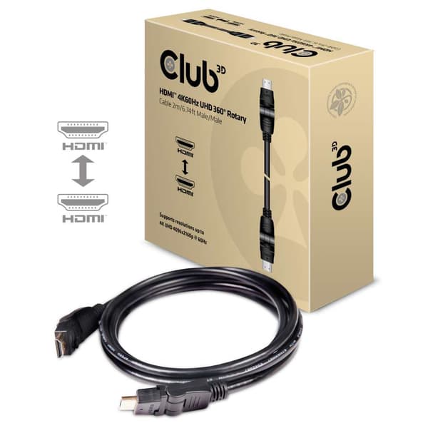 Club 3D CAC-1360 Pyörivä HDMI 2.0 -kaapeli, jossa Ethernet, 2 m, musta – Club 3D