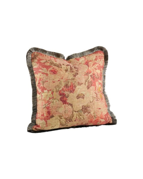 Rosewood Flower Cushion Cover Fringe Rose