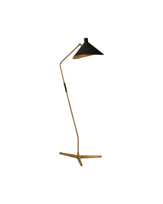 Mayotte Large Offset Floor Lamp Antique Brass/Black Shade – Visual Comfort