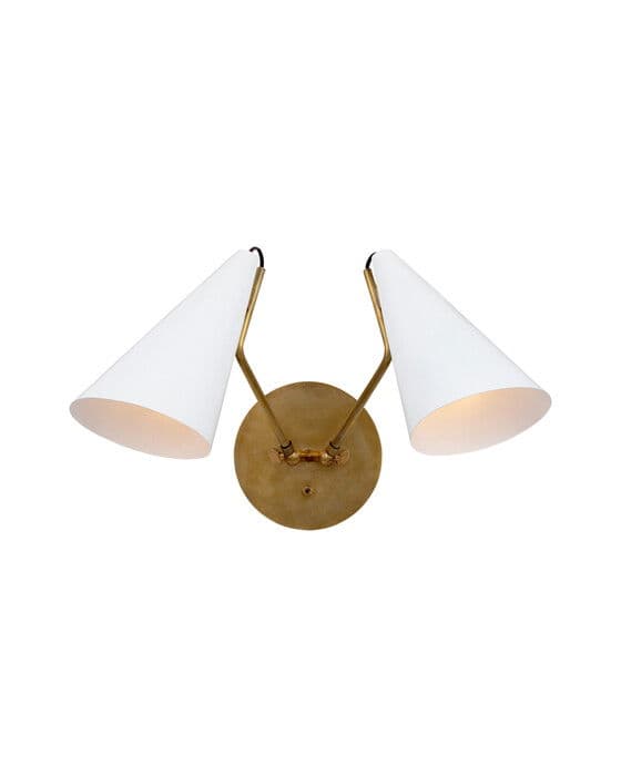 Clemente Double Sconce Antique Brass/Matte White Shades