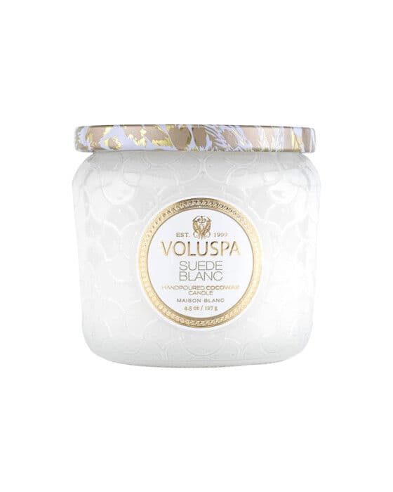 Suede Blanc, petite jar -tuoksukynttilä – Voluspa