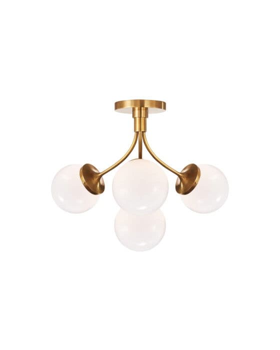 Prescott Medium Semi-Flush Mount Soft Brass/White Glass – Visual Comfort