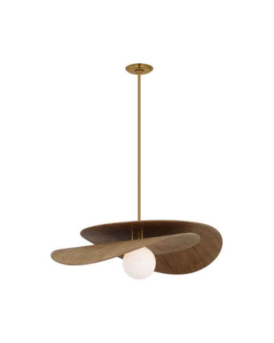 Mahalo 32" Tiered Pendant Antique Brass and Oak – Visual Comfort