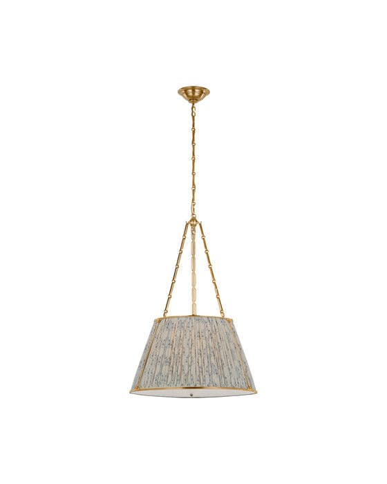 Allister 21" Hanging Shade Antique Brass/Schumacher Blue Aditi Pleated Shade – Visual Comfort