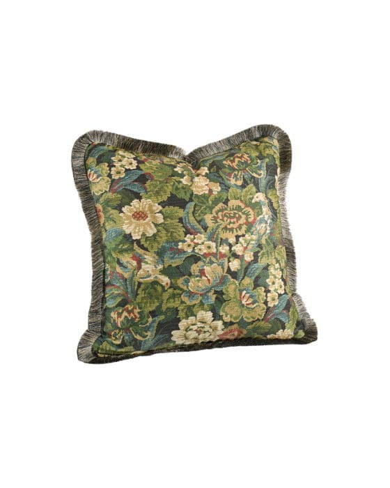 Ebonleaf Flower Cushion Cover Fringe Green
