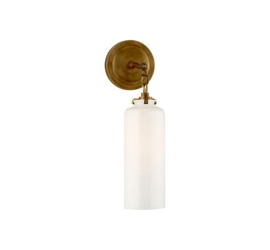 Katie Small Cylinder Sconce Antique Brass/White Glass – Visual Comfort