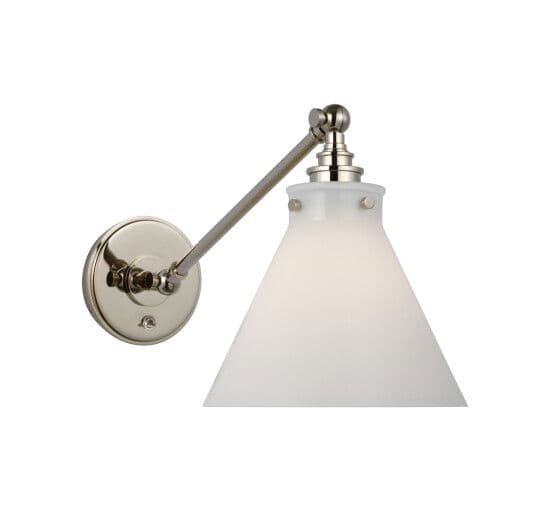 Parkington Single Library Wall Light Polished Nickel/White