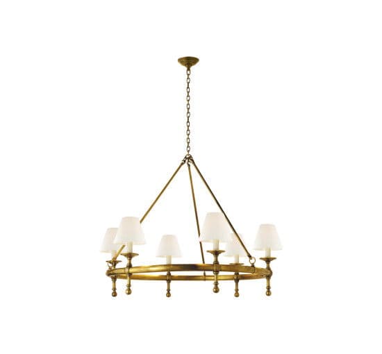 Classic Ring Chandelier Hand-Rubbed Antique Brass/Linen Shades