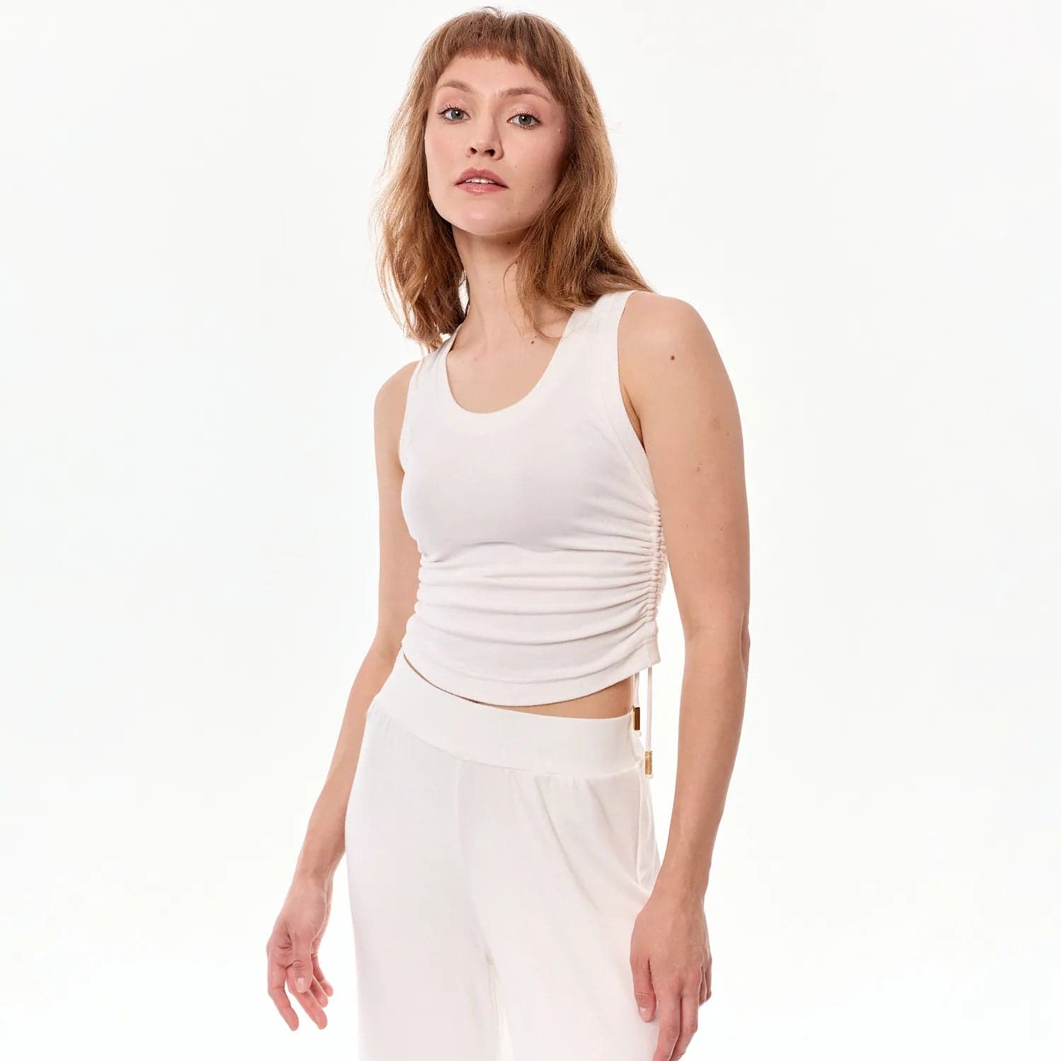 Ivy Adjustable Viscose Crop Top Ecru