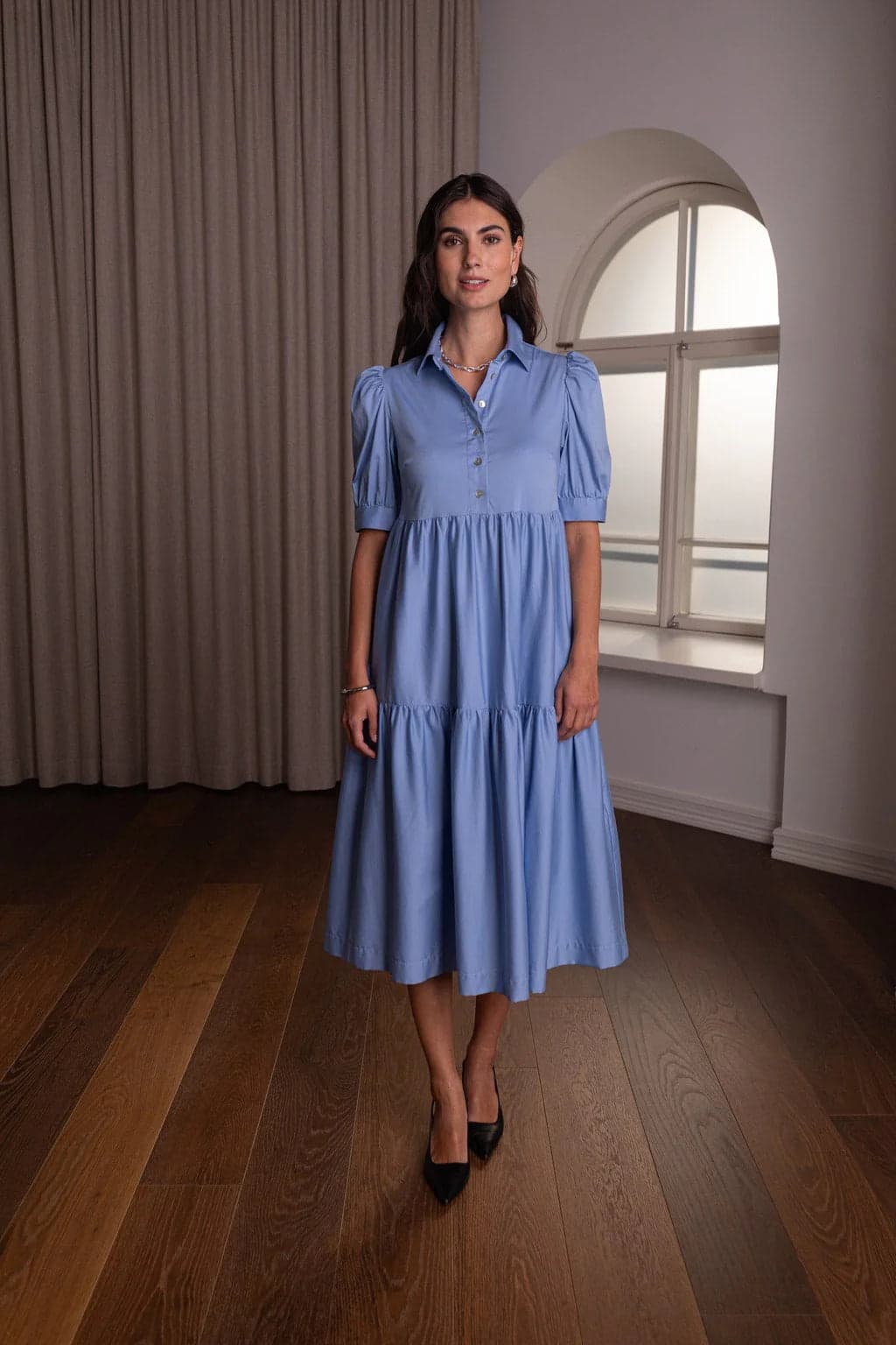 Claret Women's Cotton Dress Sky Blue