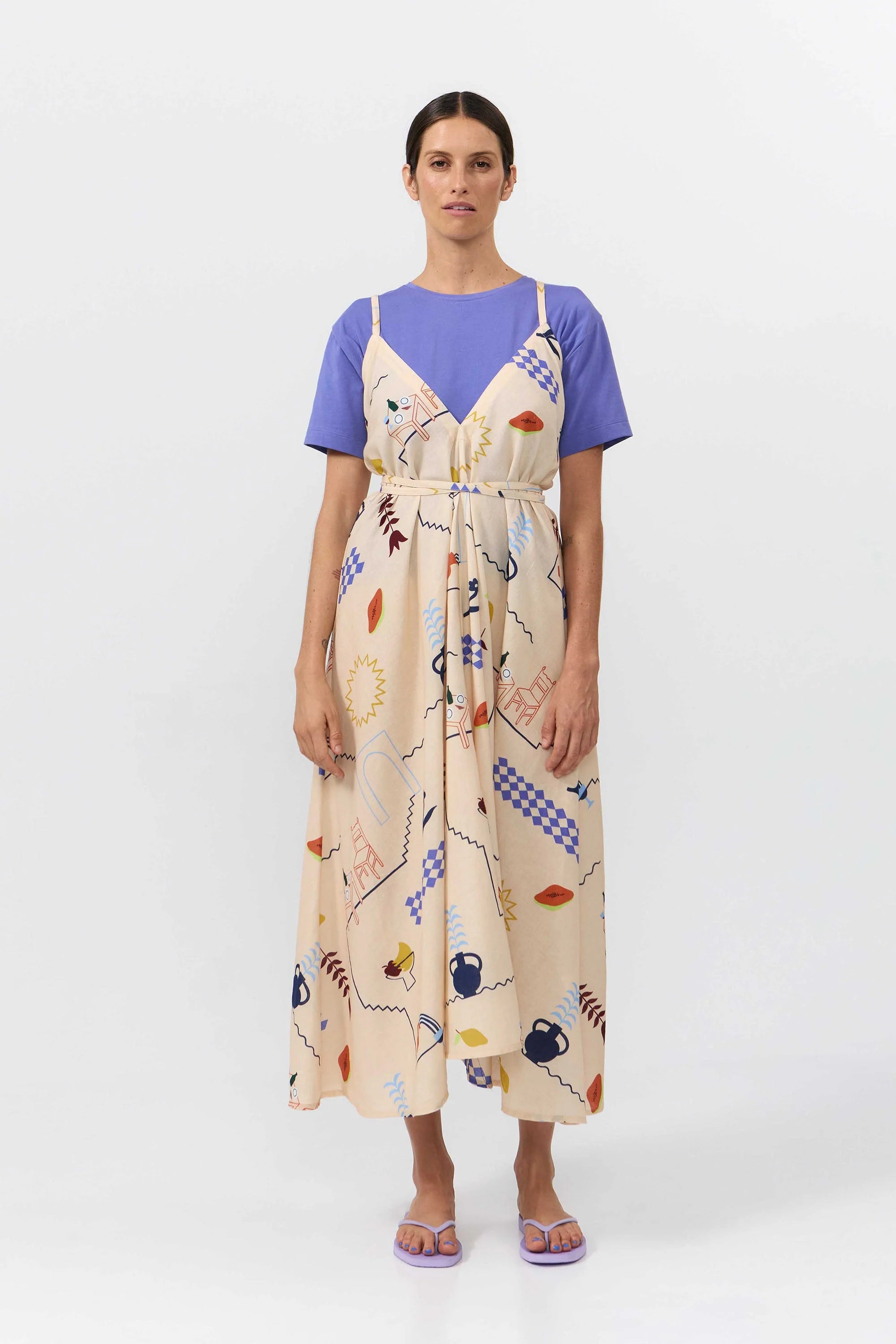 Multiposition Dress Midi Cotton Linen Print Holiday