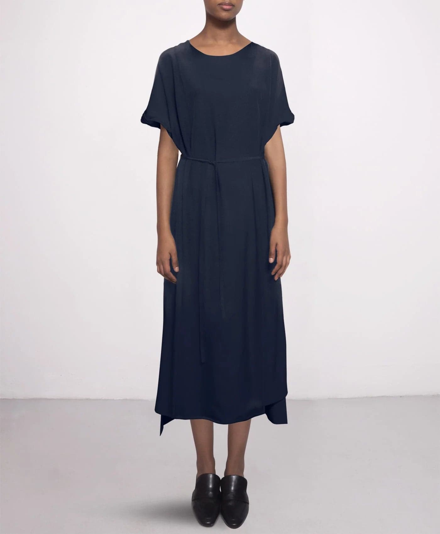 Day Silk Dress Dark Blue Long