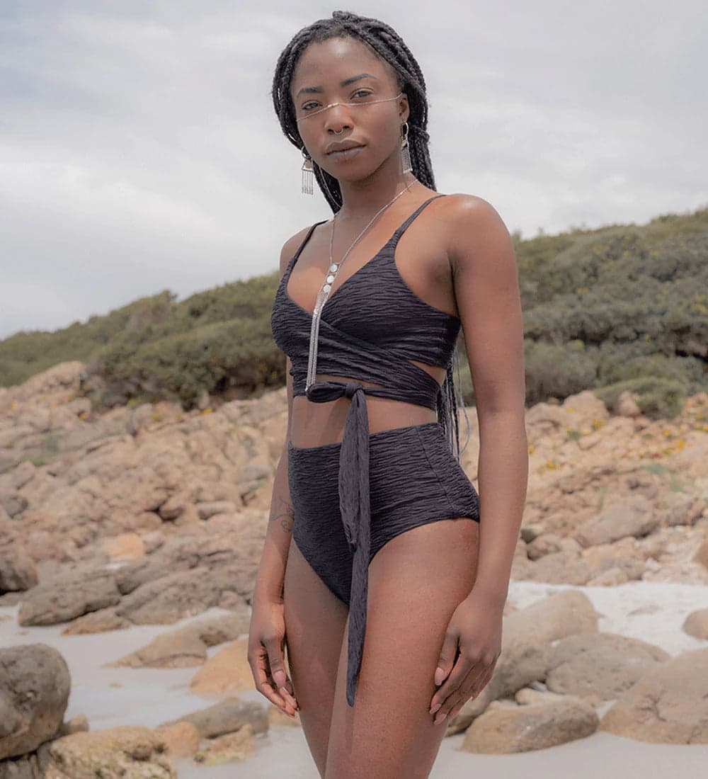 Jacquard Lin + Core High Bikini