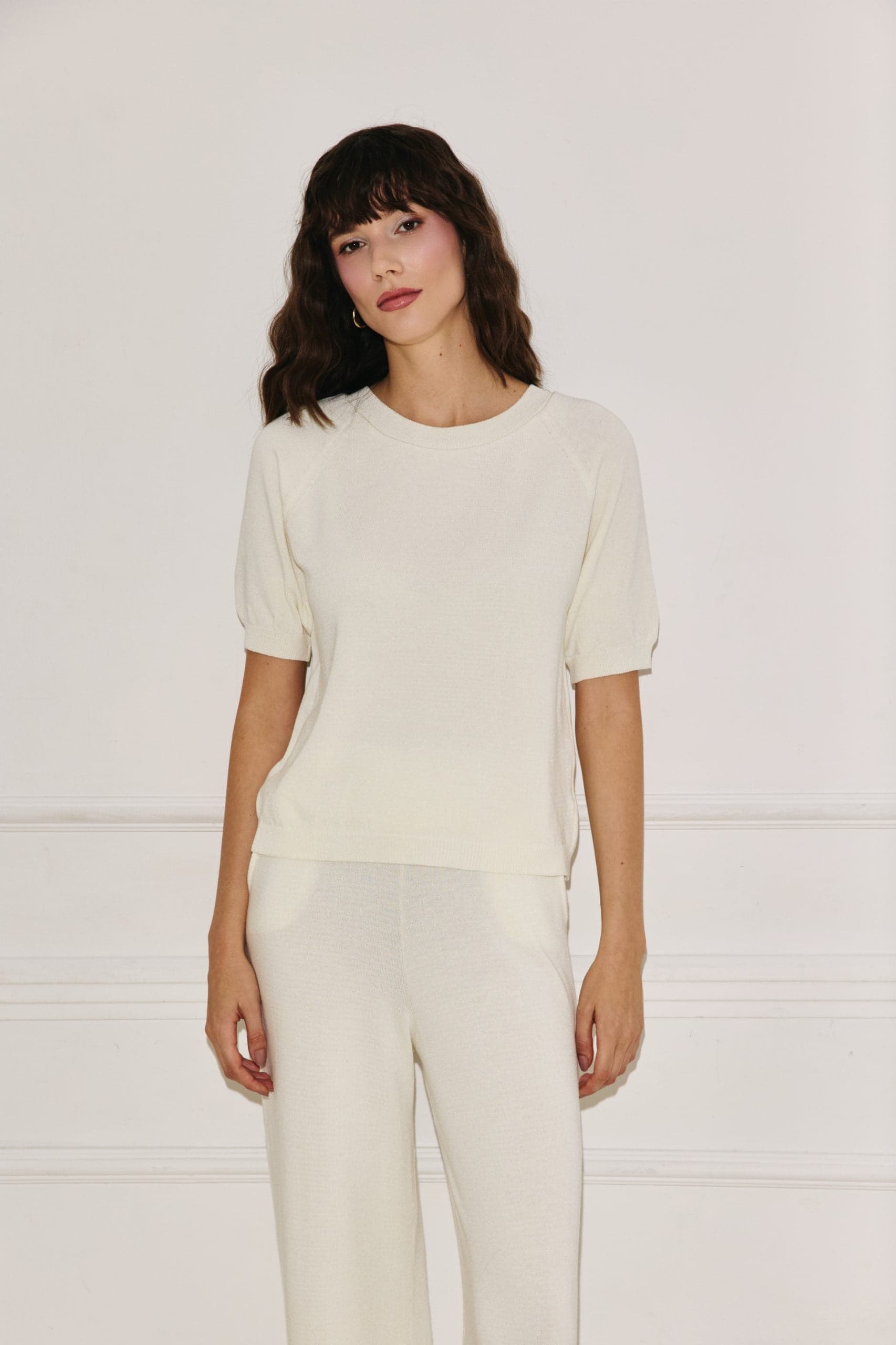 Amelié Knitted Short Sleeved Blouse Ecru – Enteliér