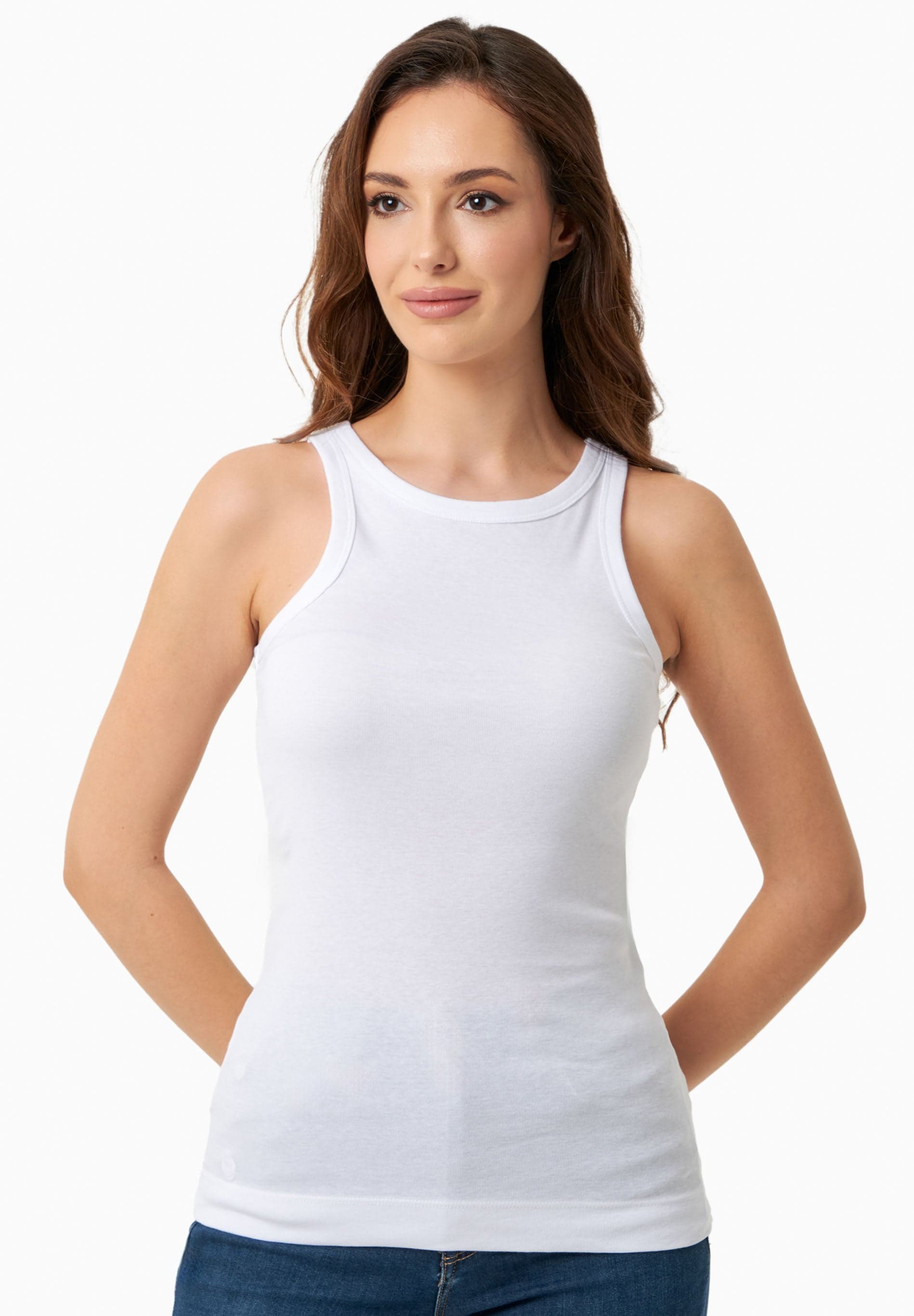 Naisten High Neckline Ribbitoppi Valkoinen