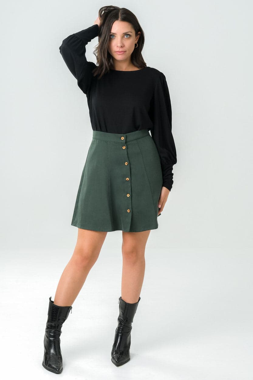 Parrotia Button-up Skirt Green – Avani