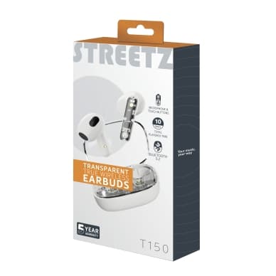 Streetz Streetz T150, osittain läpinäkyvät TWS-kuulokkeet, valkoinen T150-WHT Vastaa: N/A – STREETZ