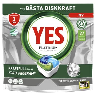 YES YES Platinum All in One, konetiskiaine 27 kpl 8700216240055 Vastaa: N/A – YES