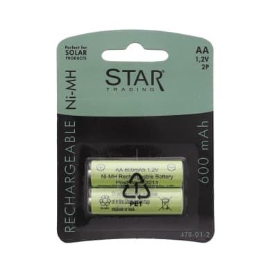 Star Trading Ladattavat akut aurinkolamppuihin AA 1,2V 600mAh 478-01 Vastaa: N/A